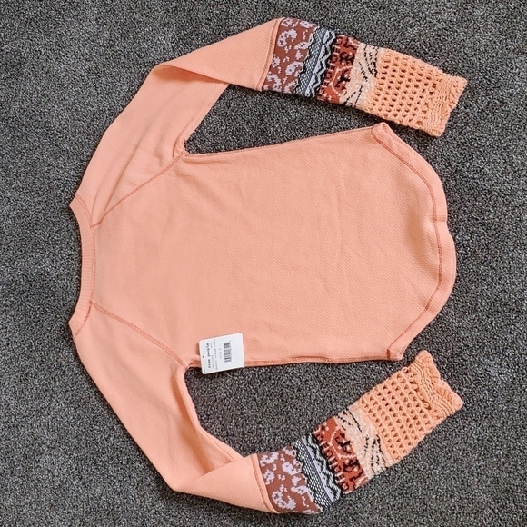 NWT Free People Mix Thermal Cuff Long Sleeve Top Y2K women boho - Picture 12 of 13